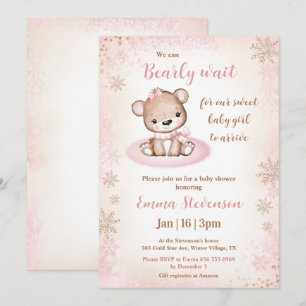 Invitation Bearly Wait Winter Bear Rose Gold Girl Baby shower