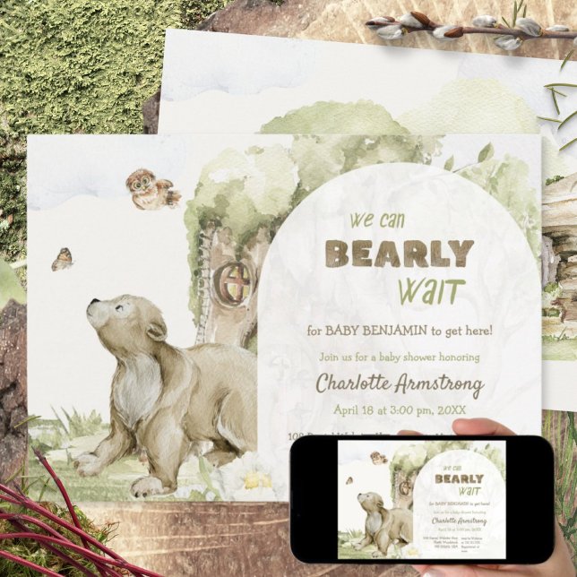 Invitation Bearly Wait Woodland Bear Baby Shower (Bearly Wait Woodland Bear Baby Shower Invitation ©Susanne Sachers - Sunny Mind 🌞)