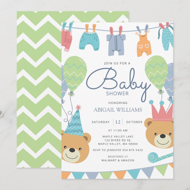 Invitation Bears & Ballons modernes - Baby shower Invitat (Devant / Derrière)
