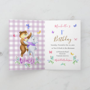 Invitation Bears de la forêt mignonne marchant 1er anniversai
