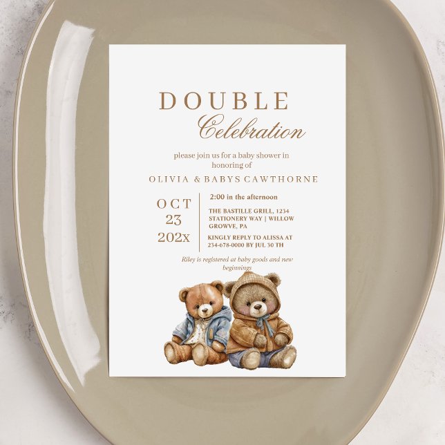 Invitation Bears mignet Baby shower double (Créateur téléchargé)