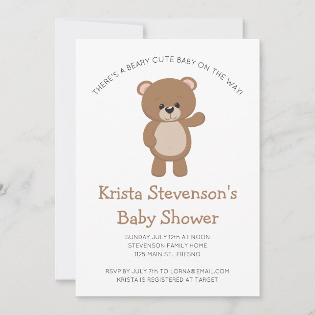 Invitation Béary Bébé mignon sur le chemin Baby shower Woodla (Devant)