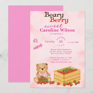 Invitation Beary Berry Sweet Rose Cub's Fraises Anniversaire
