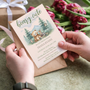 Invitation Beary Cute Bois Animaux Aquarelle Baby shower