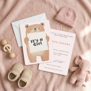 Invitation Beary Cute C'est un ours Baby shower fille
