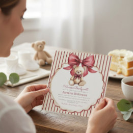 Invitation Beary Cute Teddy Bear Bow Baby Shower