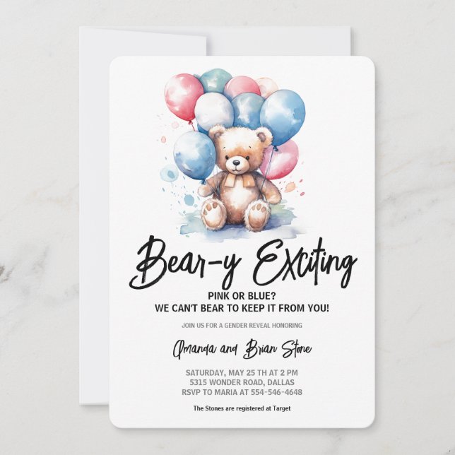 Invitation Beary Excitant Ballons Ours Révélation de genre (Devant)