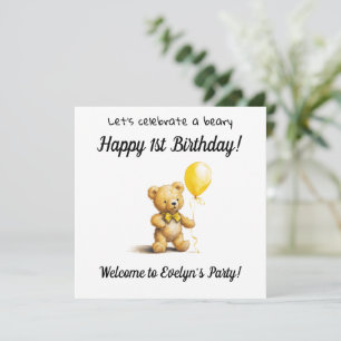 Invitation Beary Happy 1er anniversaire fête,
