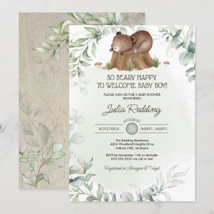 Invitation Beary Happy Woodland Forest Bear Boy Baby shower