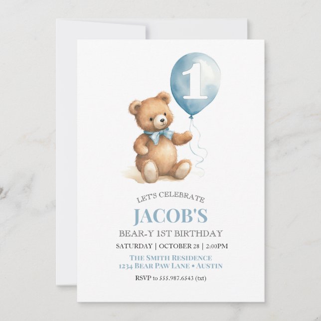 Invitation Beary Premier anniversaire Teddy Bear Boy (Devant)