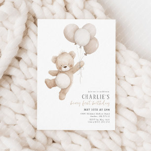 Invitation Béary Premier Balcon Neutre Beige 1er Anniversaire