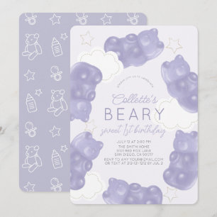 Invitation Beary Sweet Purple Gummy Ours 1er anniversaire