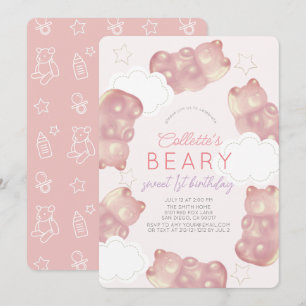 Invitation Beary Wait Gummy rose Ours Girl 1er anniversaire