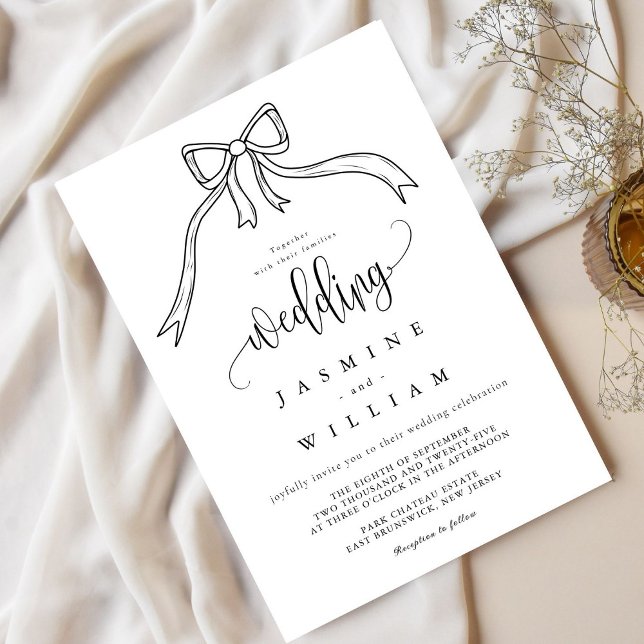 Invitation Beatrice Ribbon Bow Mariage noir et blanc (Créateur téléchargé)