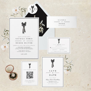 Invitation BEATRICE Ruban Bow Mariage noir et blanc