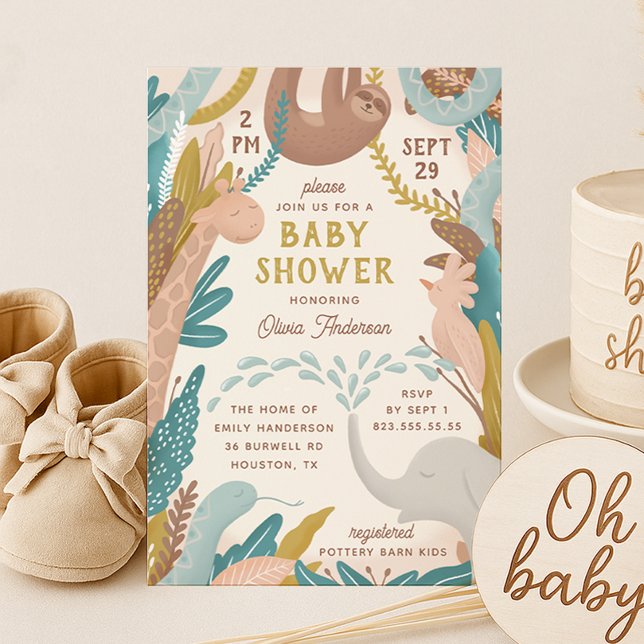 Invitation Beau animal safari. Baby shower de jungle amusant (Créateur téléchargé)