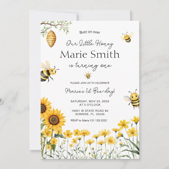 Invitation Beau Anniversaire Notre Petit Miel Premier Jour D' (Devant)