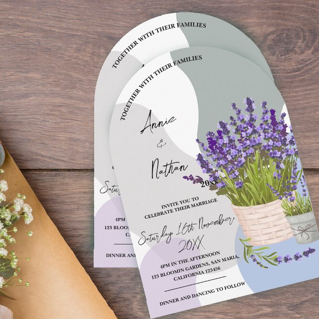 Invitation Beau Aquarelle Lavande Stations dans un Mariage de (Cute Watercolor Lavender Stems in a Basket Wedding Invitation)