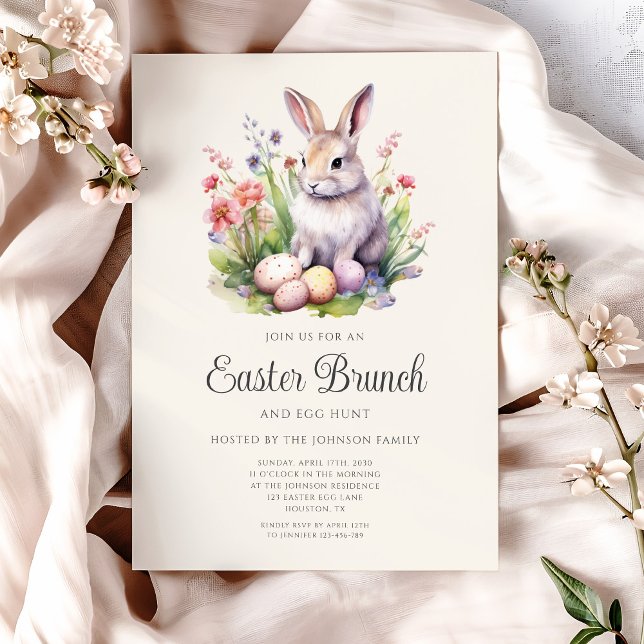 Invitation Beau Aquarelle Rabbit Brunch de Pâques (Cute Watercolor Rabbit Easter Brunch Invitation)