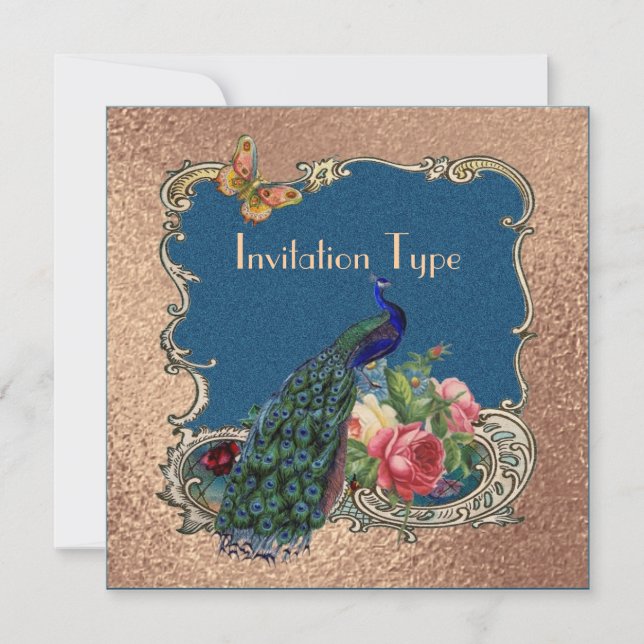 Invitation Beau art paon, personnalisé (Devant)