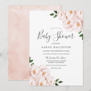 Invitation Beau Baby shower aux fleurs rose pâle