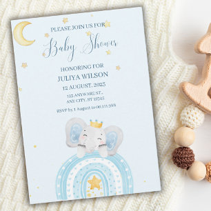 Invitation Beau baby shower bleu éléphant