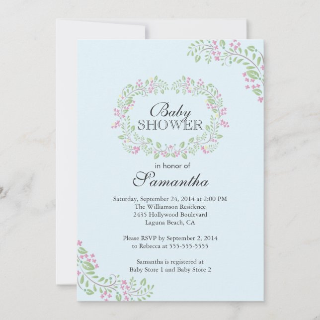 Invitation Beau Baby shower de charpente fleurie en tableau n (Devant)