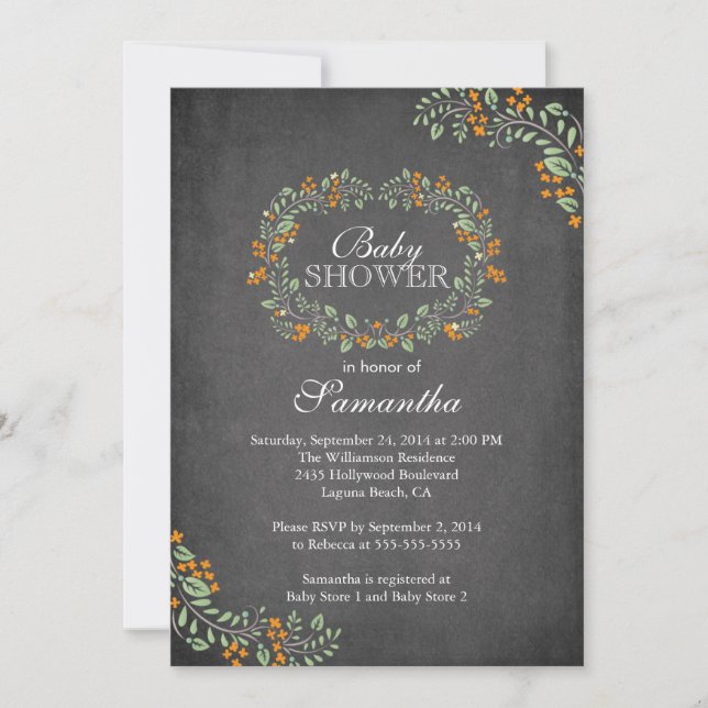 Invitation Beau Baby shower de charpente fleurie en tableau n (Devant)