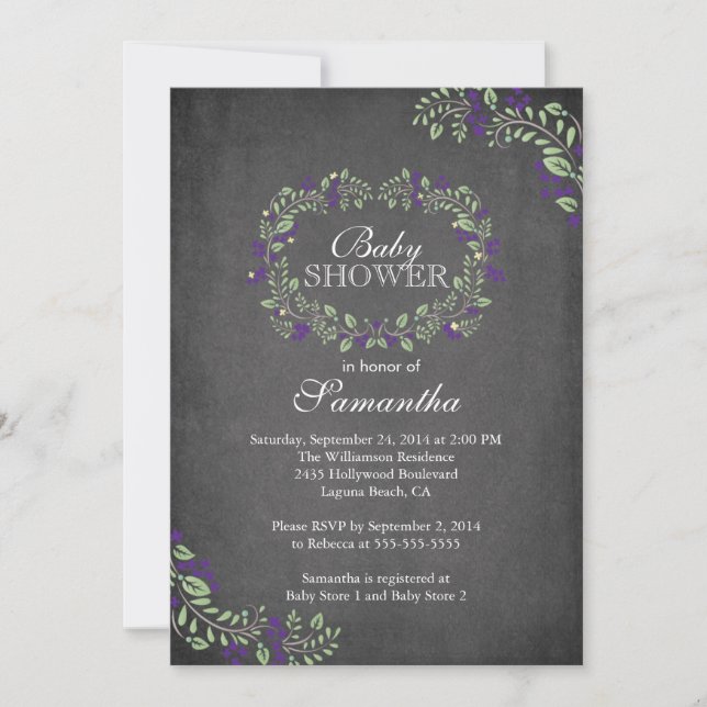 Invitation Beau Baby shower de charpente fleurie en tableau n (Devant)