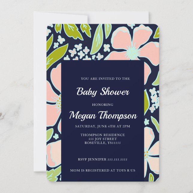 Invitation Beau Baby shower de fleurs rose/bleu (Devant)