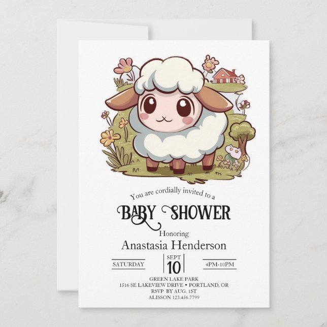 Invitation Beau Baby shower de moutons de la ferme (Devant)