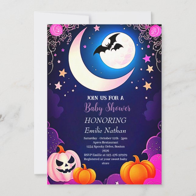 Invitation Beau Baby shower d'Halloween rose moderne violet (Devant)