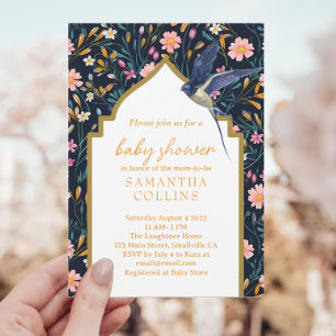 Invitation Beau Baby shower d'oiseaux bleus