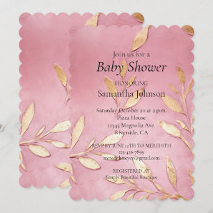 Invitation Beau Baby shower Feuille de Glam Or Rose