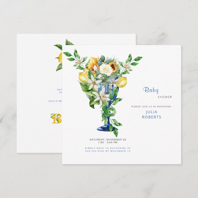 Invitation Beau Baby shower Floral Méditerranéen Matte (Devant / Derrière)