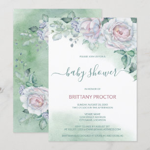 Invitation Beau Baby shower Rose Aquarelle Delicate