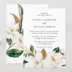 Invitation Beau Blanc Floral Élégant Mariage