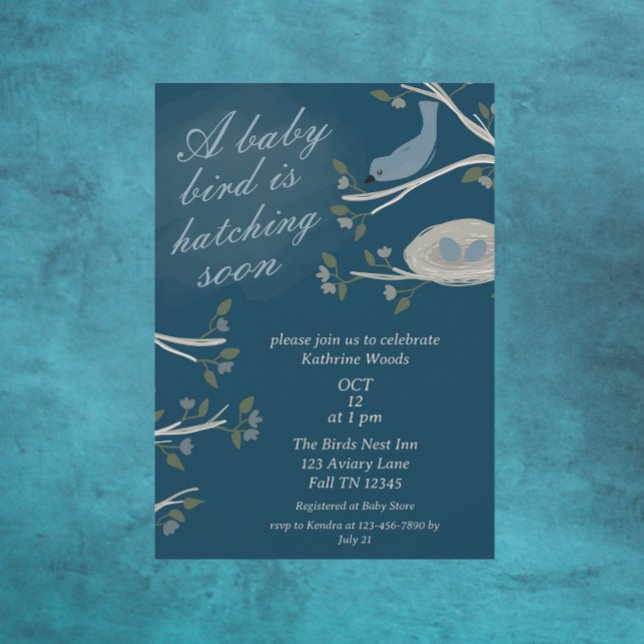 Invitation Beau Bleu Nid Oiseau Hatching Bientôt Baby shower (Créateur téléchargé)