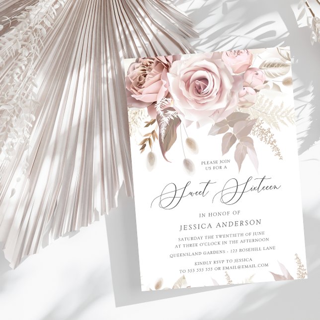 Invitation Beau Blush Dusty Rose et Sweet sixteen ivoire (Créateur téléchargé)