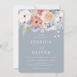 Invitation Beau Botanique Floral Dusty Blue Mariage
