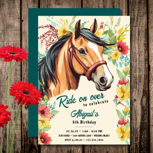 Invitation Beau cheval et fête d'anniversaire Fleur sauvage