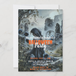 Invitation Beau cimetière de femme en deuil fête d'Halloween