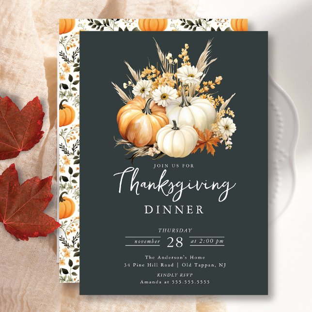 Invitation Beau Citrouille Floral Thanksgiving (Créateur téléchargé)