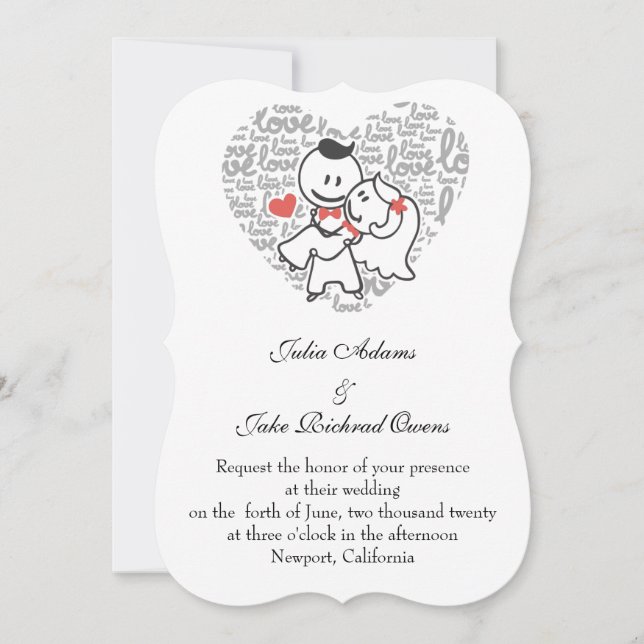 Invitation Beau drôle couple mariage romantique (Devant)