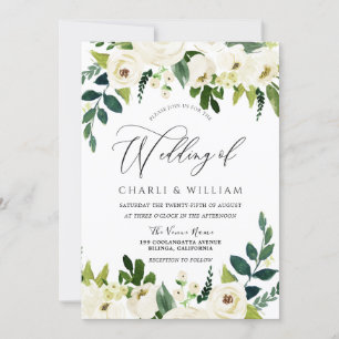Invitation Beau Elégant Mariage Floral Blanc