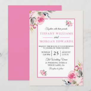 Invitation Beau Elégant Mariage floral rose