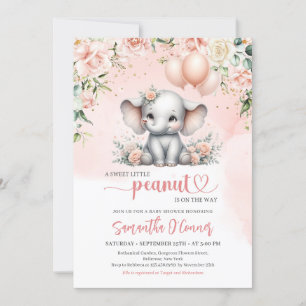 Invitation Beau éléphant avec ballons roses et fille de fleur
