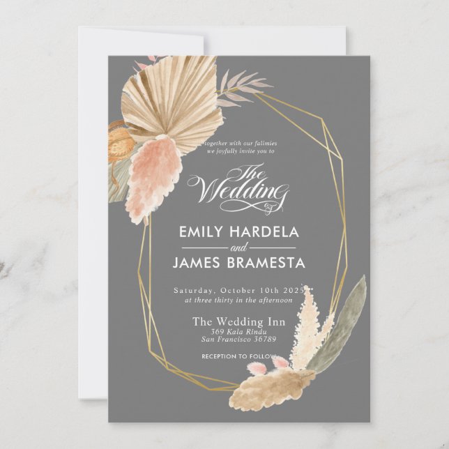Invitation Beau Feuille rustique aquarelle Mariage budget (Devant)