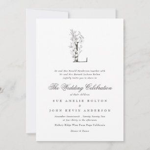 Invitation Beau Floral "L" Monogramme Mariage croisé
