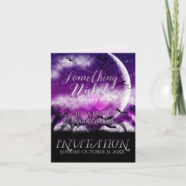 Invitation Beau Halloween Amour Lune Mariage Plié (Devant)